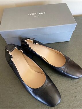 Everlane Black Leather Elastic-Back Ballet Flats
